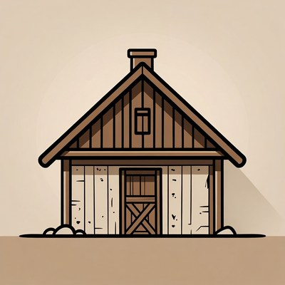 Log Cabin Illustration with Snow