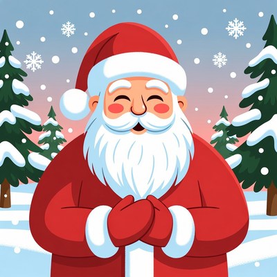 Smiling Santa Claus in snowy forest