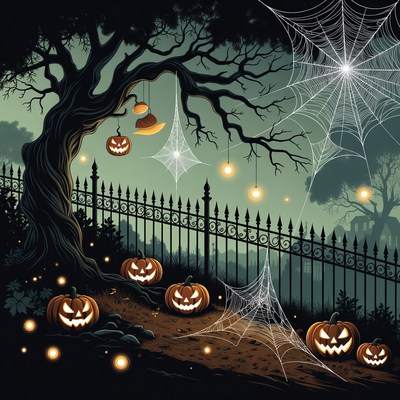 Halloween Pumpkins Under Spooky Tree