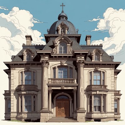 Ornate Victorian Mansion Illustration