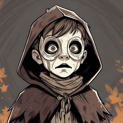 Spooky boy in hooded cloak