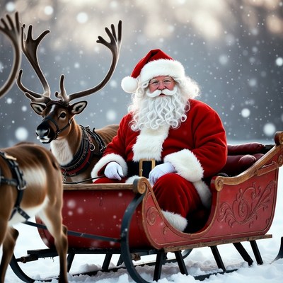 Santa Claus in Sleigh with Reindeer
