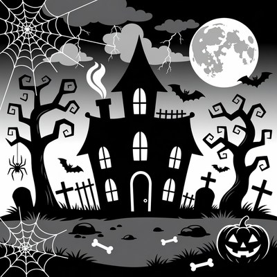 Spooky Haunted House Halloween Illustration