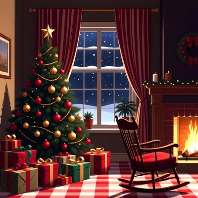 Cozy Christmas Living Room with Tree