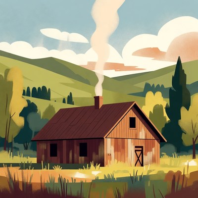 Rustic Barn with Chimney Smoke