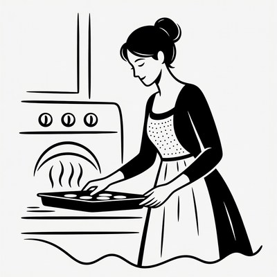 Woman baking cookies from oven