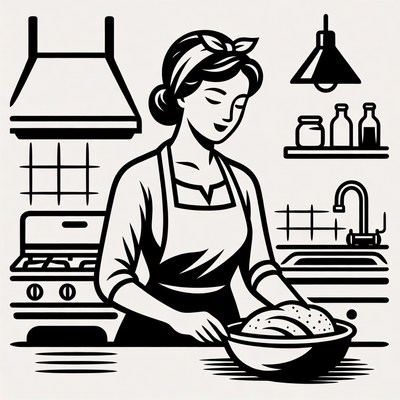 Woman kneading dough in kitchen
