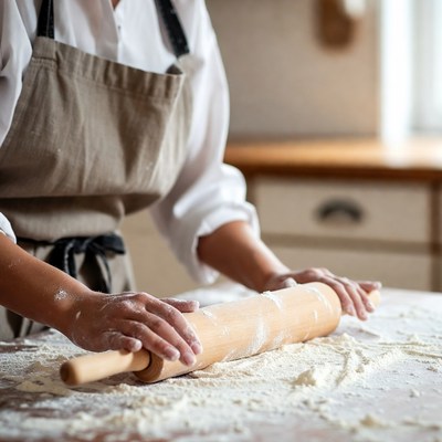 Woman rolling dough with pin