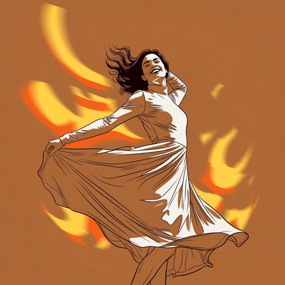 Woman dancing in fiery dress