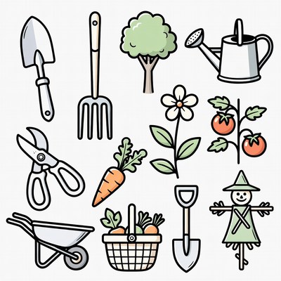 Gardening Tools and Plants Clipart