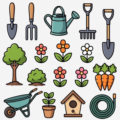 Gardening Tools and Plants Clipart