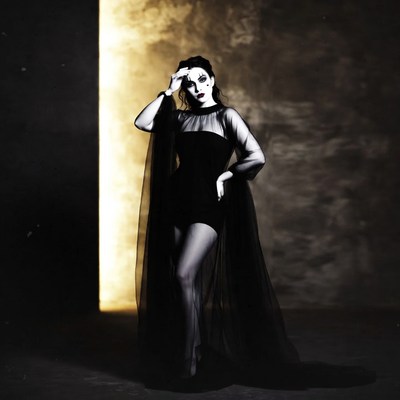 Gothic woman in sheer black gown