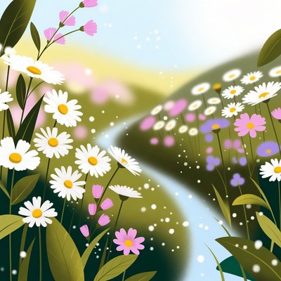 Flower Field with Winding Path