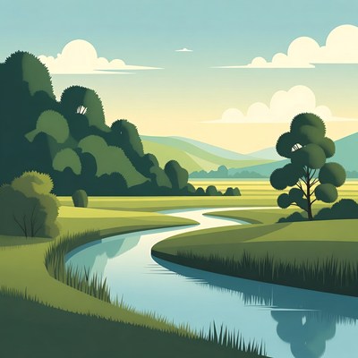 Serene River Landscape with Trees