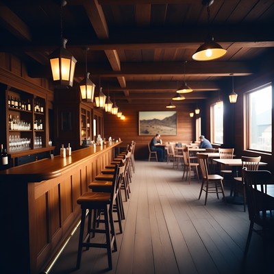 Rustic Wooden Bar with Patrons