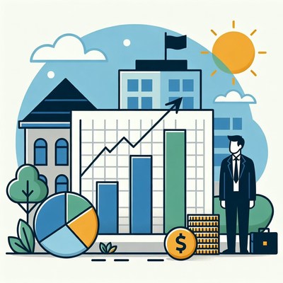 Businessman with Growth Charts Illustration