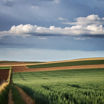 Colorful Farm Fields with Dirt Path