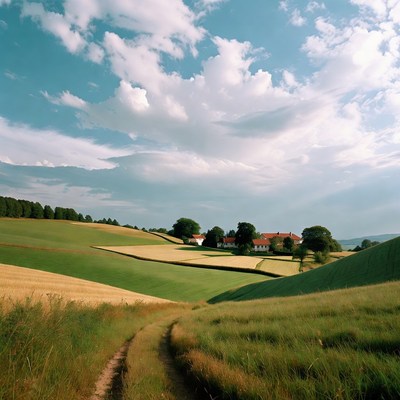 Country Path Through Rolled Fields