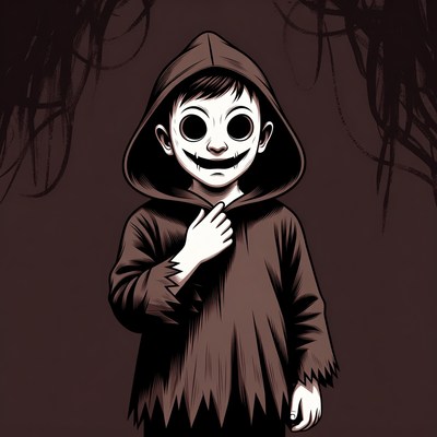 Creepy hooded boy smiling