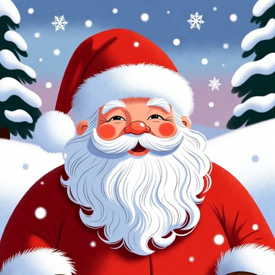 Smiling Santa Claus in Snowy Forest