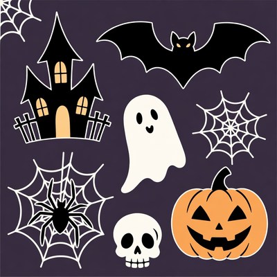 Halloween clipart with haunted house bat ghost