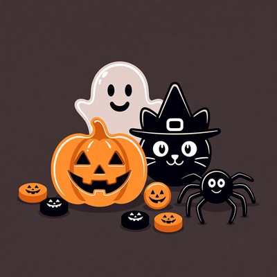 Halloween Pumpkin Ghost Witch Cat Spider