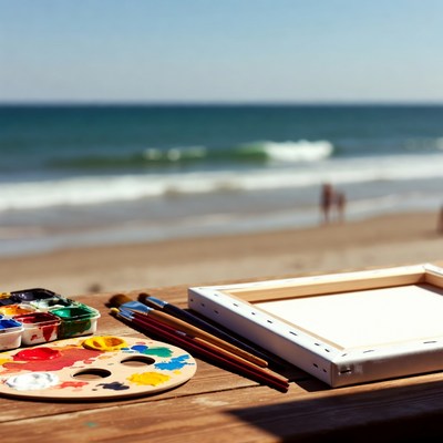 Painting Supplies on Beach Easel