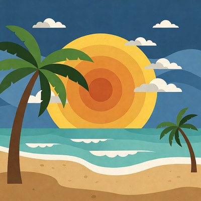 Tropical Beach Sunset Illustration