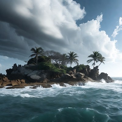 Tropical Island with Stormy Skies