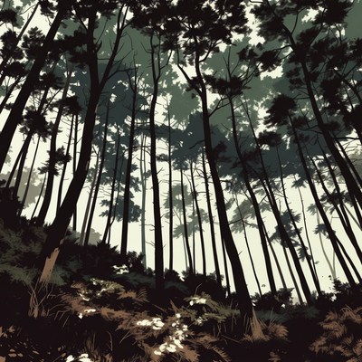 Dense Pine Forest Silhouette Illustration