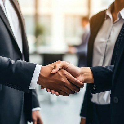 Businessman and businesswoman shaking hands