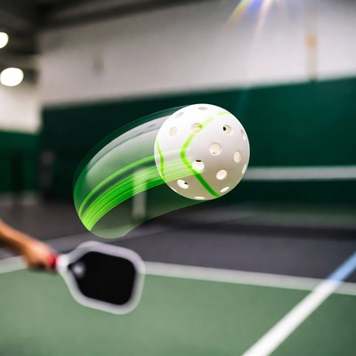 Pickleball player hitting green ball