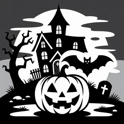 Halloween Haunted House Silhouette