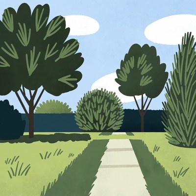 Garden Path with Trees Illustration