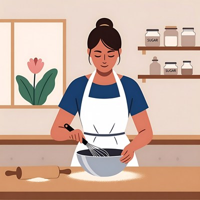Woman whisking batter in kitchen