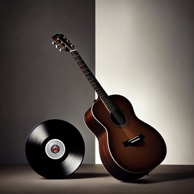Acoustic Guitar and Vinyl Record