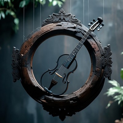 Electric violin in ornate hanging frame
