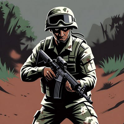 African-American soldier holding rifle