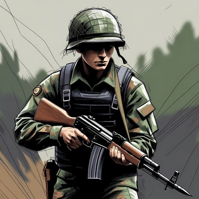 Soldier Holding AK-47 Rifle