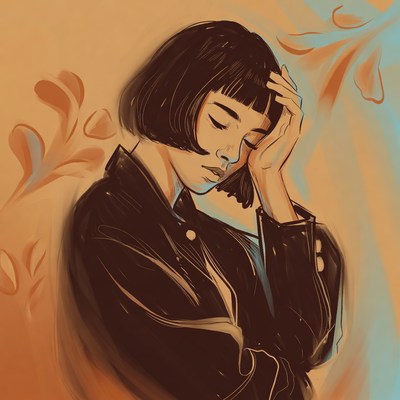 Asian woman touching forehead illustration