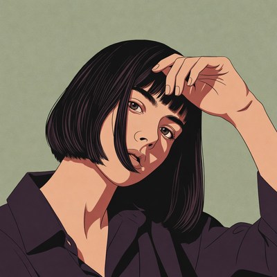 Asian woman hand on forehead illustration