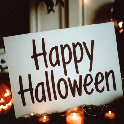 Happy Halloween sign with pumpkins