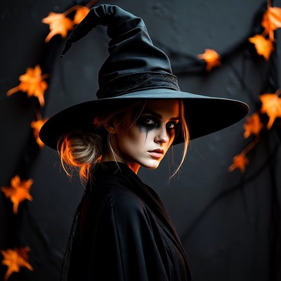 Woman in black witch hat