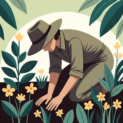 Man gardening with yellow flowers