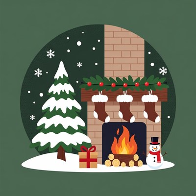Christmas Fireplace with Snowman
