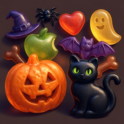 Halloween Candy Assortment with Pumpkin Cat