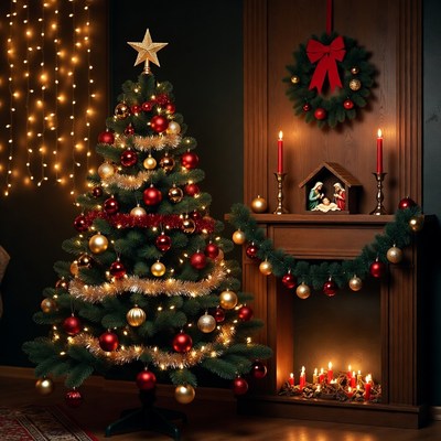 Festive Christmas Tree by Mantel