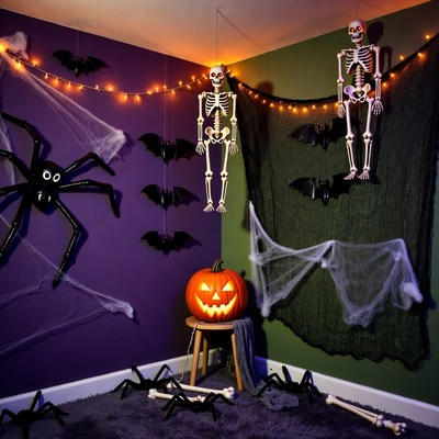 Halloween Skeleton Decorations with Jack-o-Lantern