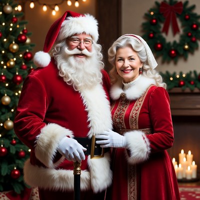 Santa Claus and Mrs. Claus smiling together