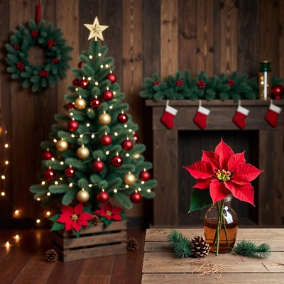 Christmas Poinsettia and Small Tree